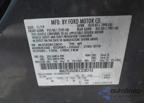 2020 Ford Ecosport Se z USA, uszkodzony, nr VIN MAJ3S2GE8LC338243